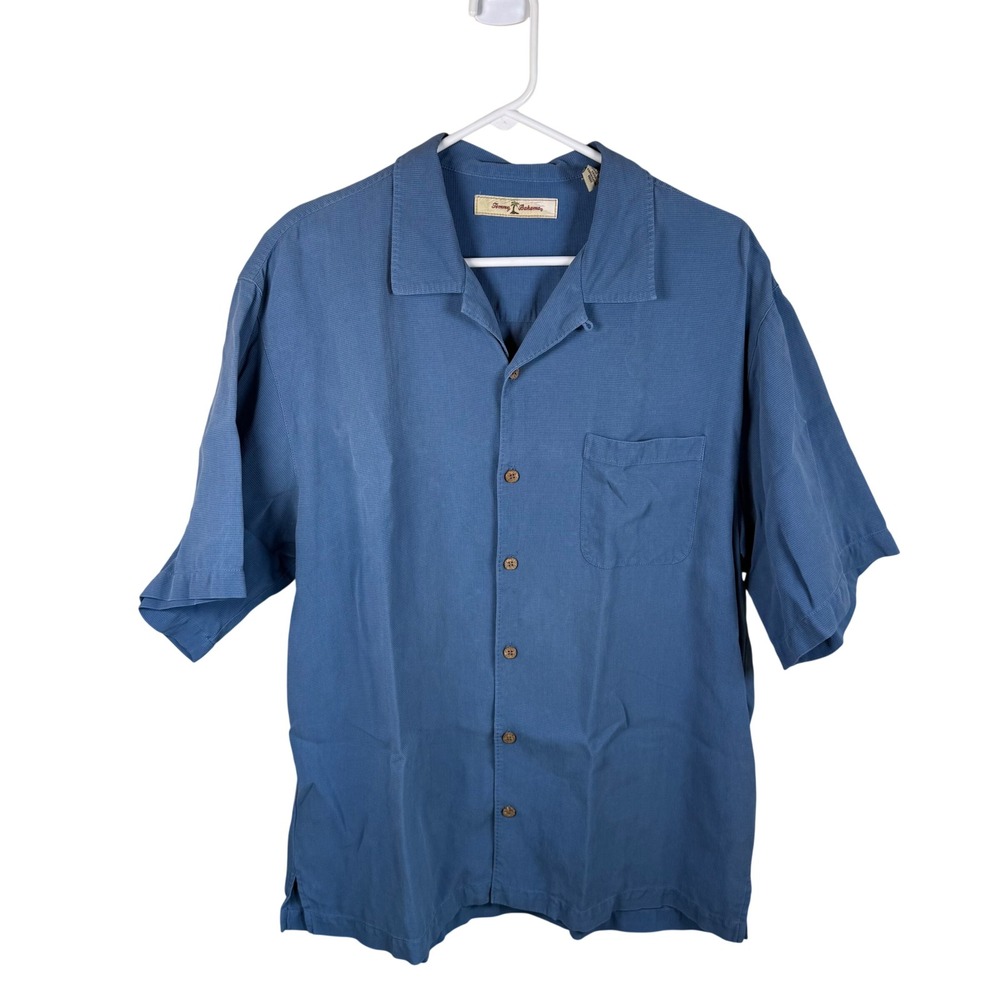 Tommy Bahama Silk Sunday Cruiser Shirt Mens Large Blue Embroidered Camp Shirt